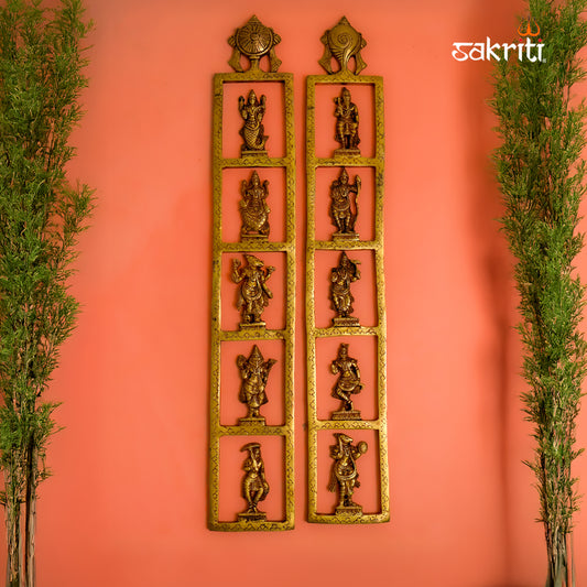 Sacred Needs Brass Dasavatara Shankh Chakra Wall Mount – 25.5 Inch (64.8 cm) Height | Vishnu Dashavatara Wall Hanging for Temple & Pooja Room Décor