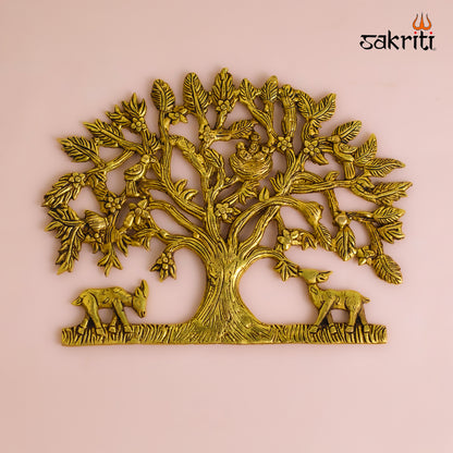 Sacred Needs Brass Tree with Deer Wall Mount – 8 Inch (20.3 cm) Height | Decorative Brass Nature Wall Hanging for Pooja Room & Home Décor