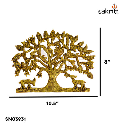 Sacred Needs Brass Tree with Deer Wall Mount – 8 Inch (20.3 cm) Height | Decorative Brass Nature Wall Hanging for Pooja Room & Home Décor