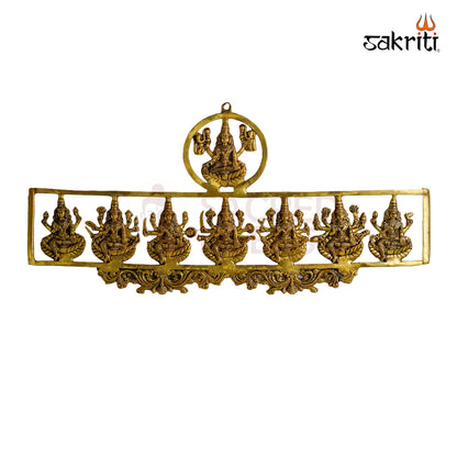 Sacred Needs Brass Cutout Ashtalakshmi Wall Mounted Frame – 15.6 Inch (39.6 cm) Height | Large Decorative Brass Goddess Lakshmi Wall Panel for Temple & Home Décor