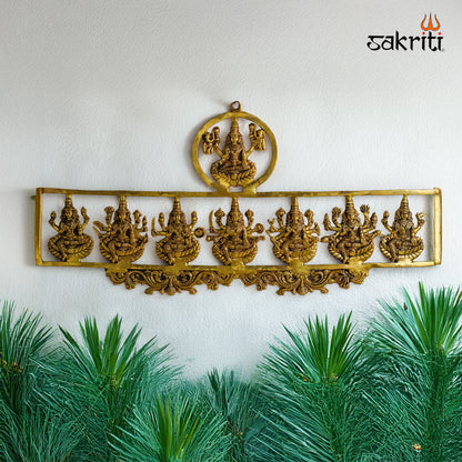 Sacred Needs Brass Cutout Ashtalakshmi Wall Mounted Frame – 15.6 Inch (39.6 cm) Height | Large Decorative Brass Goddess Lakshmi Wall Panel for Temple & Home Décor