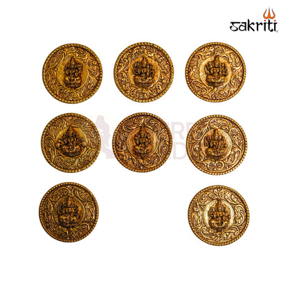 Sacred Needs Brass Round Ashtalakshmi Wall Mounted Plates – 3.8 Inch (9.7 cm) | Decorative Lakshmi Wall Hanging Set for Pooja Room & Home Décor