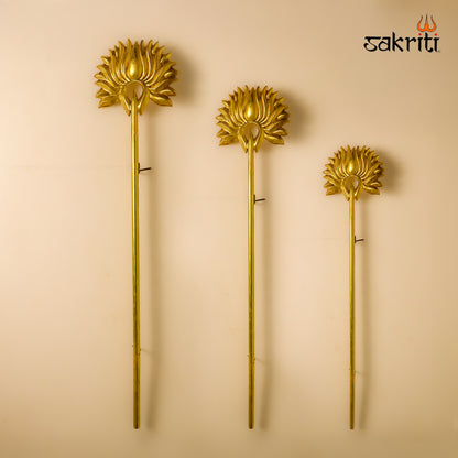Sacred Needs Brass Lotus Sticks Wall Mount – 48 Inch (121.9 cm) Height | Large Decorative Brass Lotus Wall Panel for Pooja Room & Home Décor