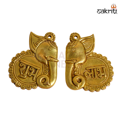 Sacred Needs Brass Elephant Shubh Labh Wall Mount Set – 4 Inch (10.2 cm) Height | Auspicious Brass Wall Hanging for Entrance, Pooja Room & Home Décor