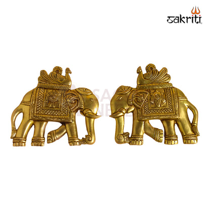 Sacred Needs Brass Elephant Wall Mount with Shankh & Chakra – 6.3 Inch (16 cm) Height | Decorative Brass Wall Hanging for Pooja Room & Home Décor