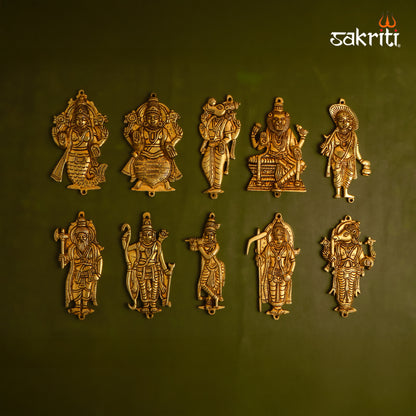 Sacred Needs Brass Dasavatharam Wall Mount – 6 Inch (15.2 cm) Height | Dashavatara Wall Hanging for Pooja Room, Temple & Home Décor