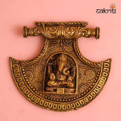Sacred Needs Brass Fan Ganesha Wall Mount – 6 Inch (15.2 cm) Height | Decorative Lord Ganesha Brass Wall Hanging for Pooja Room & Home Décor