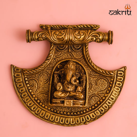 Sacred Needs Brass Fan Ganesha Wall Mount – 6 Inch (15.2 cm) Height | Decorative Lord Ganesha Brass Wall Hanging for Pooja Room & Home Décor