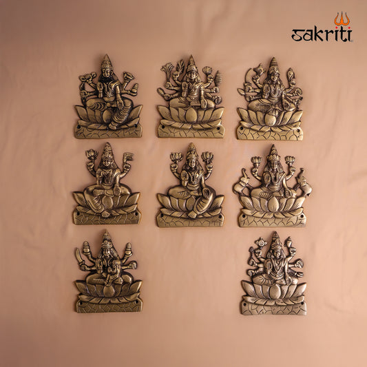 Sacred Needs Brass Cut Out Ashtalakshmi Wall Mount – 7.2 Inch (18.3 cm) Height | Decorative Brass Ashtalakshmi Wall Hanging for Pooja Room & Home Décor