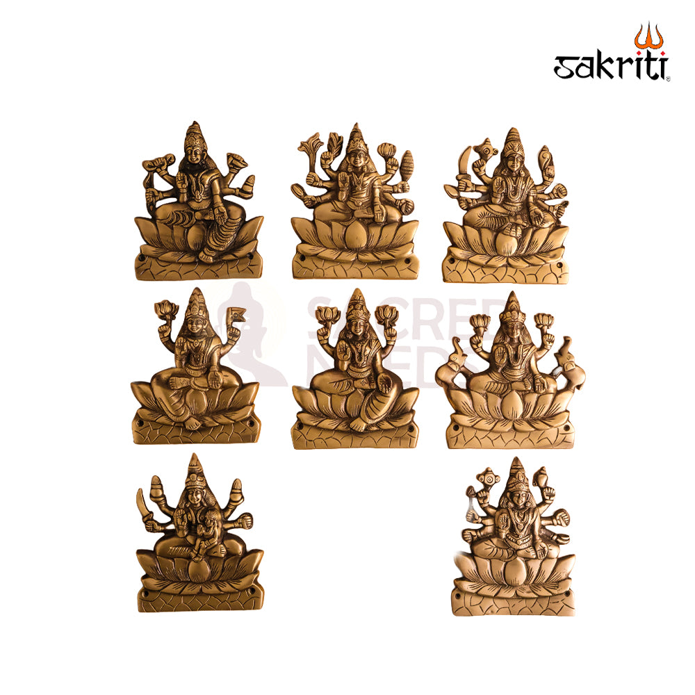 Sacred Needs Brass Cut Out Ashtalakshmi Wall Mount – 7.2 Inch (18.3 cm) Height | Decorative Brass Ashtalakshmi Wall Hanging for Pooja Room & Home Décor