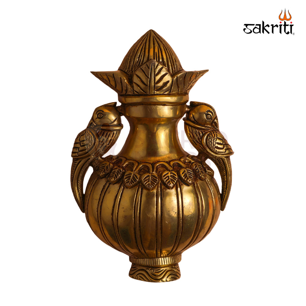 Sacred Needs Brass Kalasam with Parrot Wall Mount – 9.5 Inch (24.1 cm) Height | Traditional Kalash Wall Hanging for Pooja Room & Home Décor