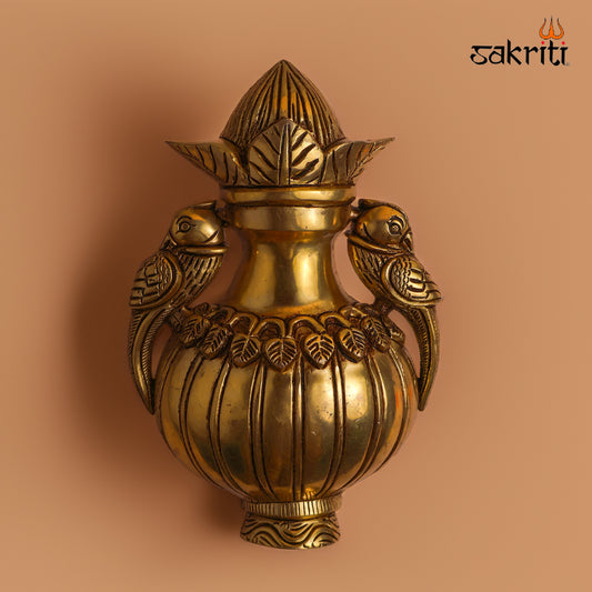 Sacred Needs Brass Kalasam with Parrot Wall Mount – 9.5 Inch (24.1 cm) Height | Traditional Kalash Wall Hanging for Pooja Room & Home Décor