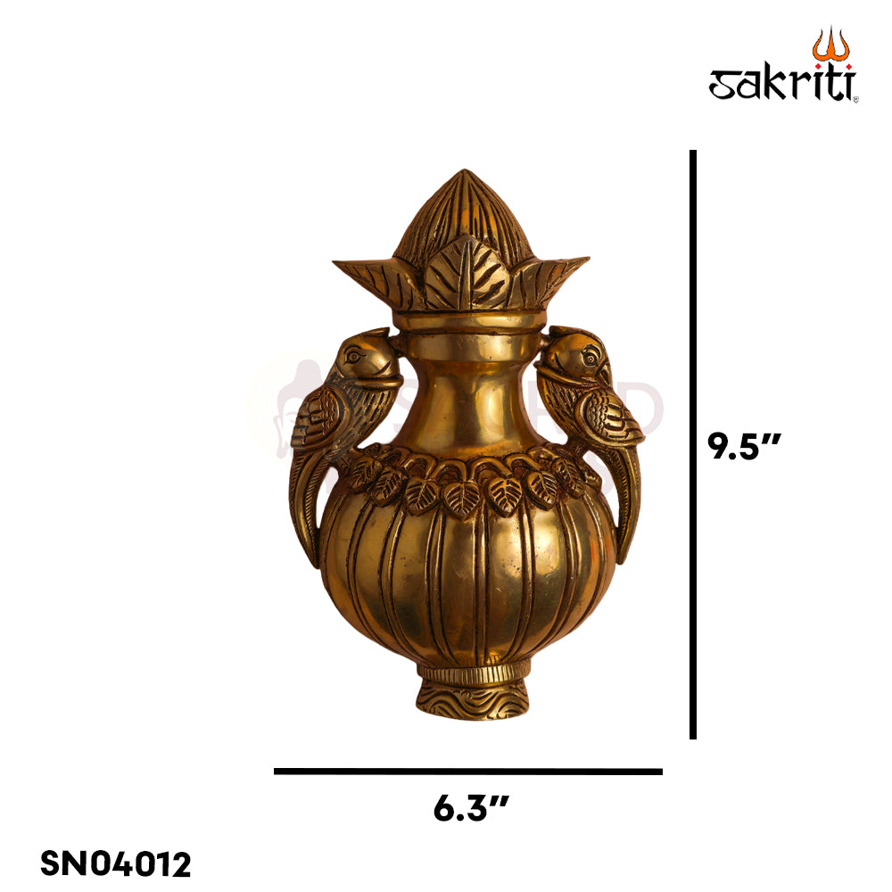 Sacred Needs Brass Kalasam with Parrot Wall Mount – 9.5 Inch (24.1 cm) Height | Traditional Kalash Wall Hanging for Pooja Room & Home Décor