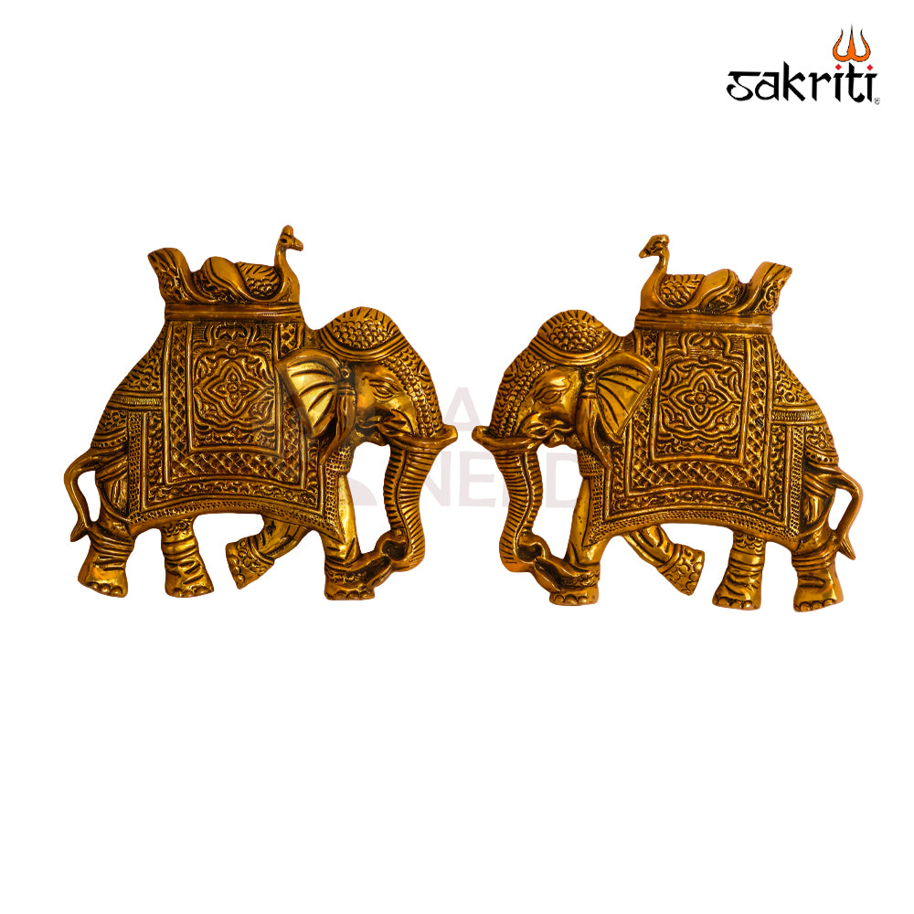 Sacred Needs Brass Elephant Wall Mount – 8 Inch (20.3 cm) Height | Decorative Brass Elephant Wall Hanging for Pooja Room, Entrance & Home Décor