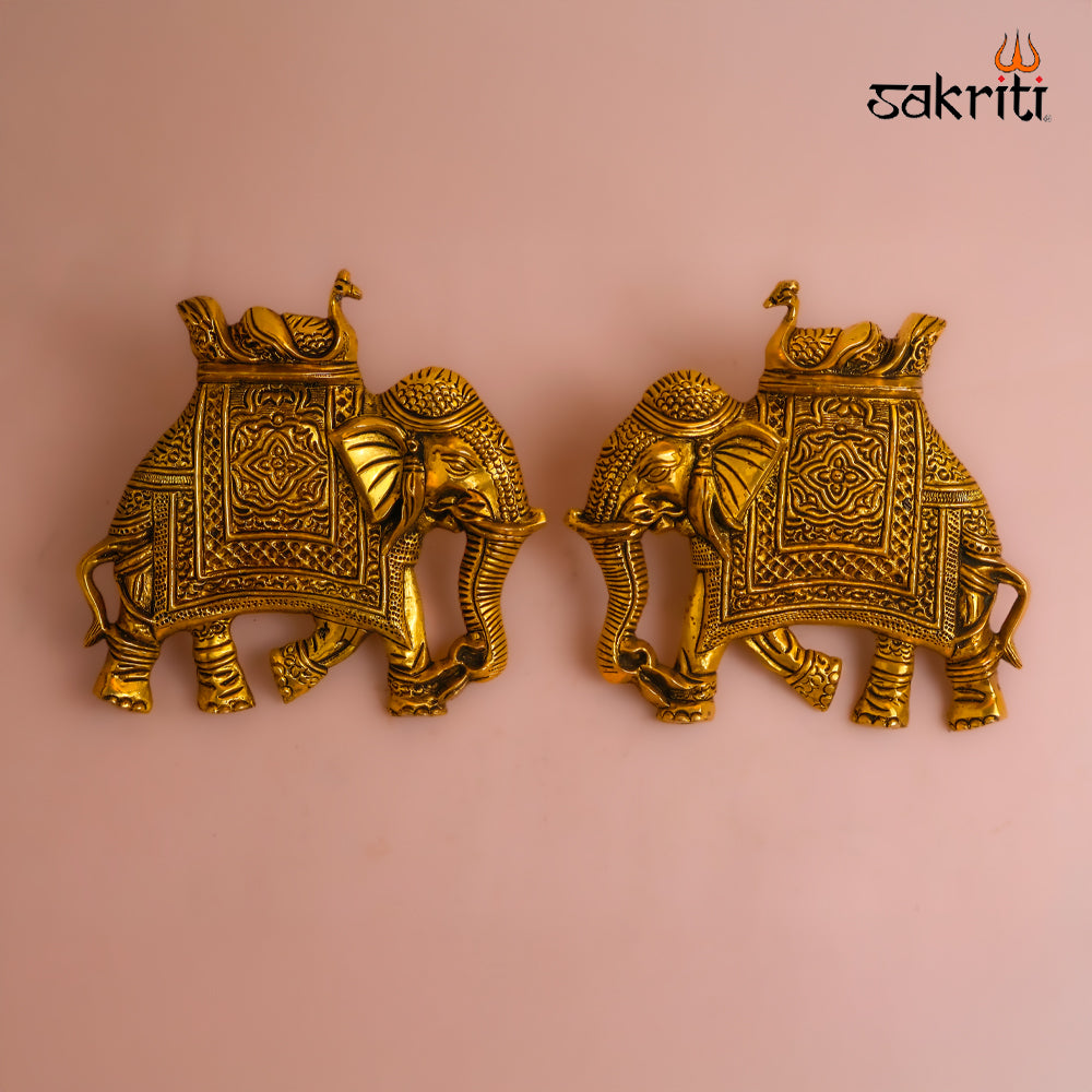 Sacred Needs Brass Elephant Wall Mount – 8 Inch (20.3 cm) Height | Decorative Brass Elephant Wall Hanging for Pooja Room, Entrance & Home Décor