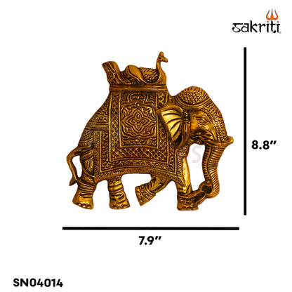 Sacred Needs Brass Elephant Wall Mount – 8 Inch (20.3 cm) Height | Decorative Brass Elephant Wall Hanging for Pooja Room, Entrance & Home Décor
