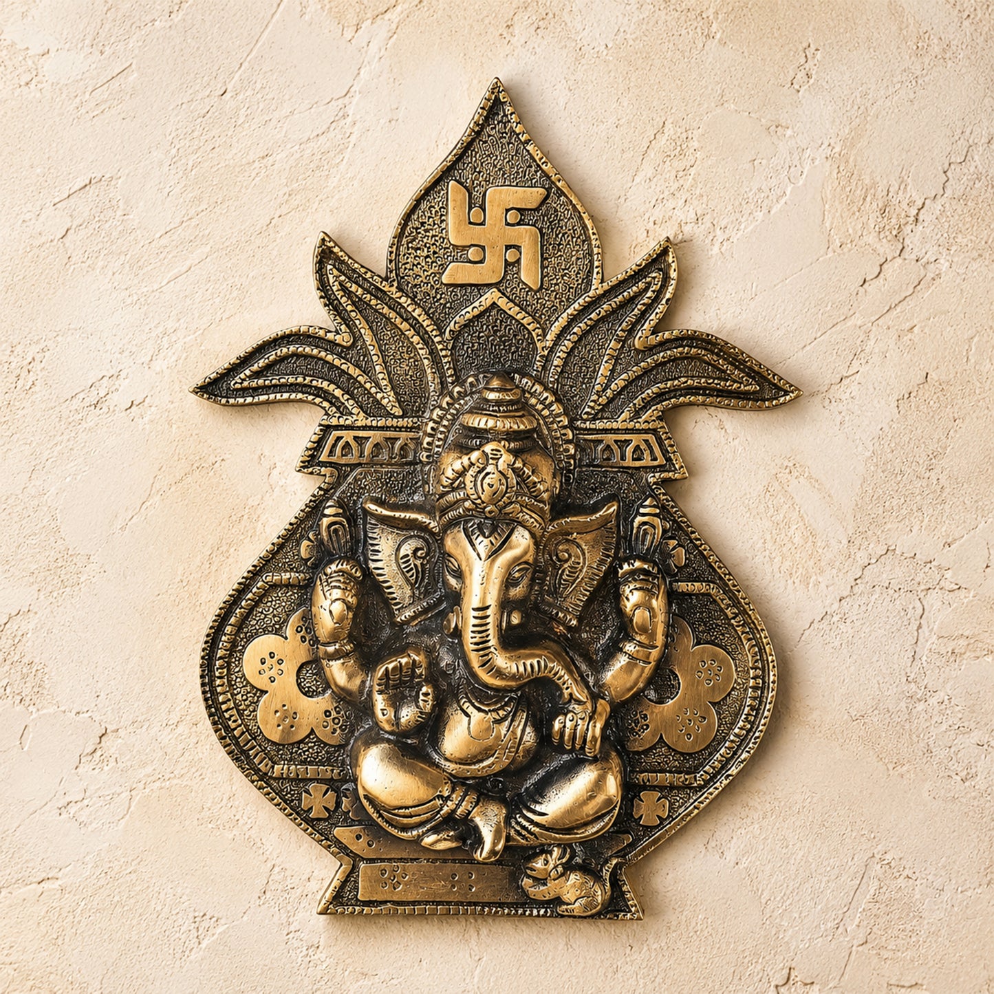 Brass Ganesh with Kalash Wall Mounted – 11 Inch Height | Vastu Wall Hanging for Pooja Room, Temple & Home Decor