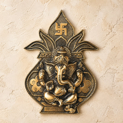 Brass Ganesh with Kalash Wall Mounted – 11 Inch Height | Vastu Wall Hanging for Pooja Room, Temple & Home Decor
