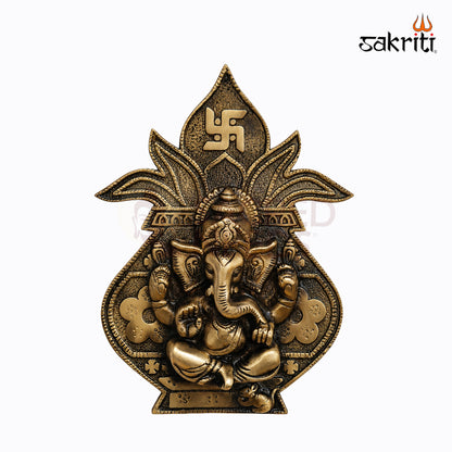 Brass Ganesh with Kalash Wall Mounted – 11 Inch Height | Vastu Wall Hanging for Pooja Room, Temple & Home Decor