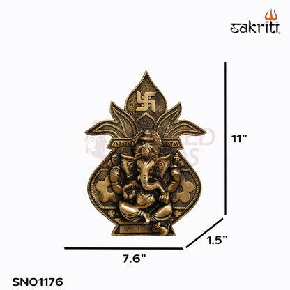 Brass Ganesh with Kalash Wall Mounted – 11 Inch Height | Vastu Wall Hanging for Pooja Room, Temple & Home Decor
