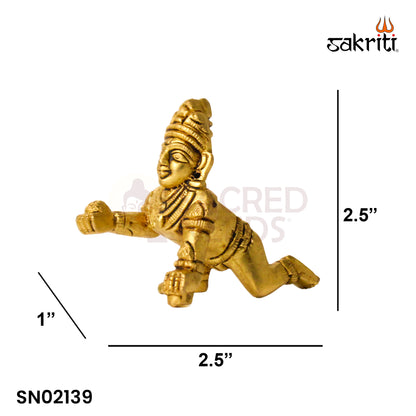 Brass Ladoo Krishna – 2.2 Inch Height | Baby Krishna with Ladoo Idol for Temple, Pooja Room & Home Decor