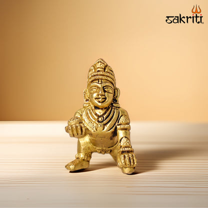 Brass Ladoo Krishna – 2.2 Inch Height | Baby Krishna with Ladoo Idol for Temple, Pooja Room & Home Decor