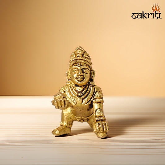 Brass Ladoo Krishna – 2.2 Inch Height | Baby Krishna with Ladoo Idol for Temple, Pooja Room & Home Decor