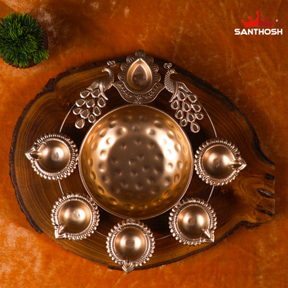 Iron Urli with Annam & Deepam Holder – 11.5 Inch Length | Traditional Decorative Bowl with Oil Lamp for Pooja & Home Décor