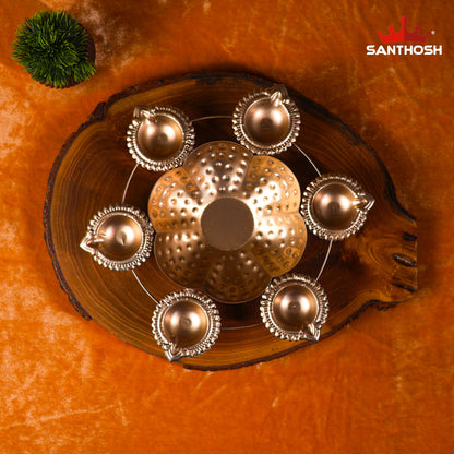 Iron Sunflower Urli with Deepam Holder – 11 Inch Length | Traditional Decorative Bowl & Oil Lamp for Pooja & Home Décor