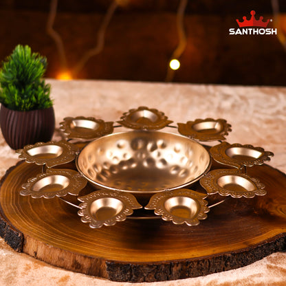 Corn Urli with Deepam Holder – 11.5 Inch Length | Traditional Decorative Bowl with Oil Lamp for Pooja & Home Décor