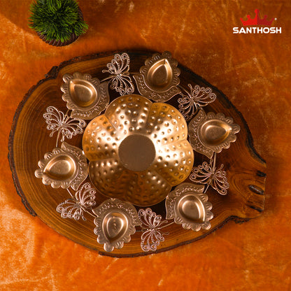 Iron 6 Butterfly Corn Vilakku – 11.2 Inch Length | Traditional Multi-Wick Oil Lamp for Pooja & Home Décor