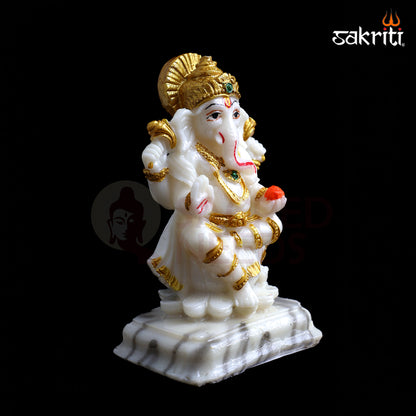 Sacred Needs Marble Dust Ganesha Idol – 3.6 Inch (9.1 cm) Height | Lord Ganesh Statue for Pooja Room, Car Dashboard & Home Décor