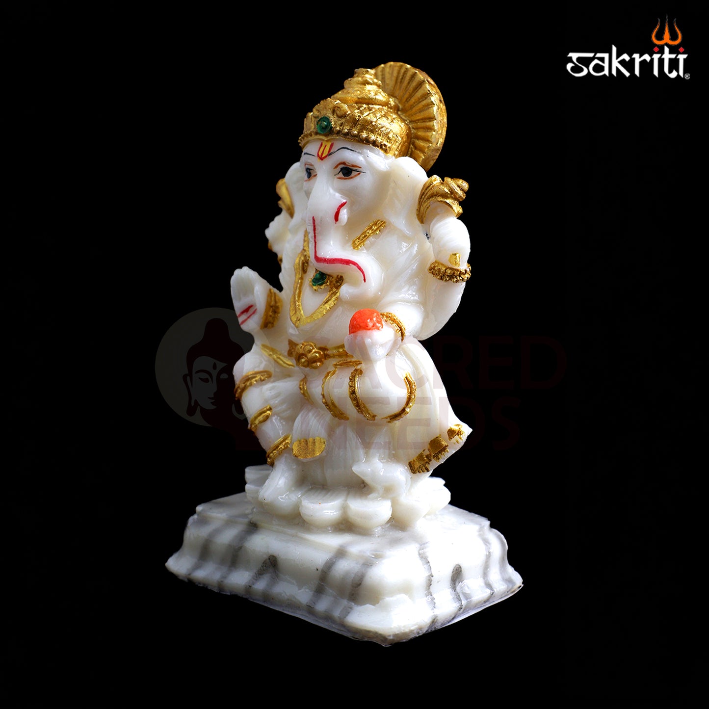 Sacred Needs Marble Dust Ganesha Idol – 3.6 Inch (9.1 cm) Height | Lord Ganesh Statue for Pooja Room, Car Dashboard & Home Décor