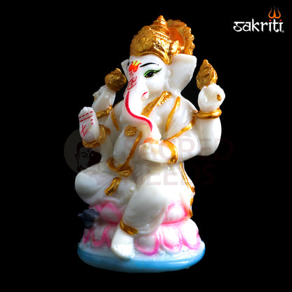 Sacred Needs Marble Dust Lotus Ganesha Idol – 4.3 Inch (10.9 cm) Height | Lord Ganesh Statue for Pooja Room, Temple & Home Décor