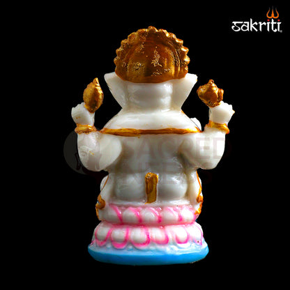 Sacred Needs Marble Dust Lotus Ganesha Idol – 4.3 Inch (10.9 cm) Height | Lord Ganesh Statue for Pooja Room, Temple & Home Décor