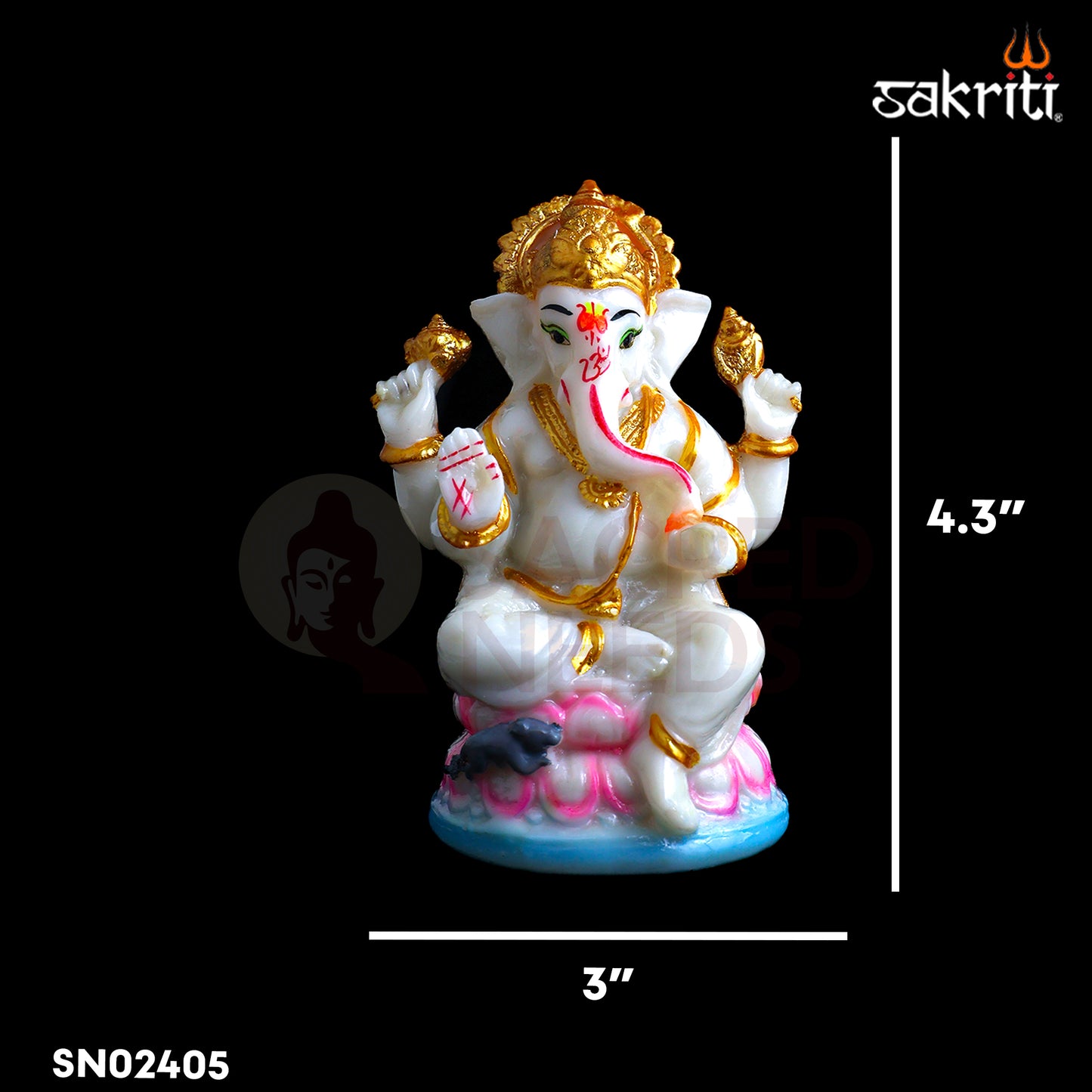 Sacred Needs Marble Dust Lotus Ganesha Idol – 4.3 Inch (10.9 cm) Height | Lord Ganesh Statue for Pooja Room, Temple & Home Décor