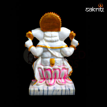 Sacred Needs Marble Dust Lotus Ganesha Idol – 6.7 Inch (17 cm) Height | Lord Ganesha Sitting on Lotus Statue for Pooja Room, Temple & Home Décor