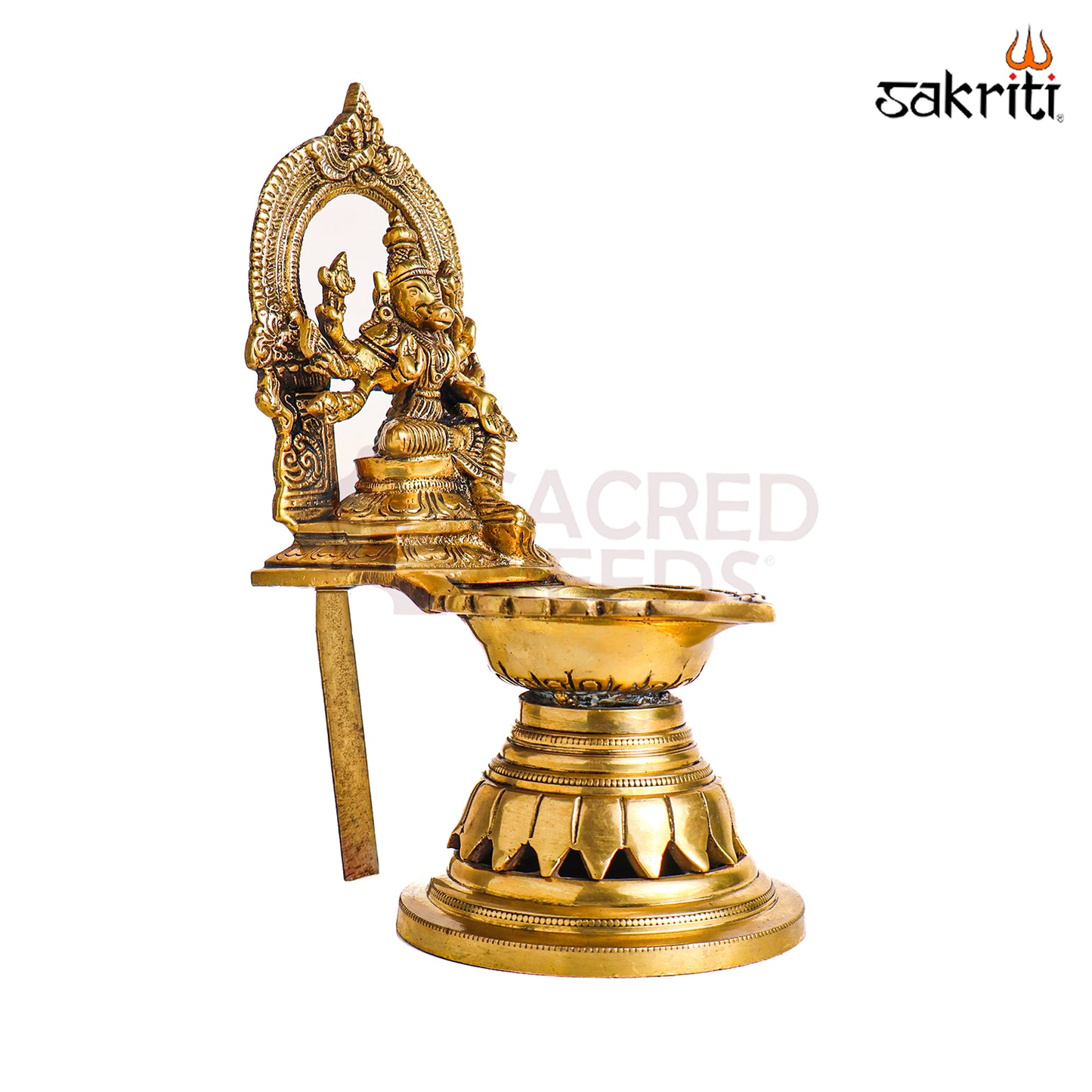 Sacred Needs Brass Varahi Vilakku with Arch – 9.5 Inch (24.1 cm) Height | Goddess Varahi Brass Lamp for Pooja Room, Temple Rituals & Shakti Worship