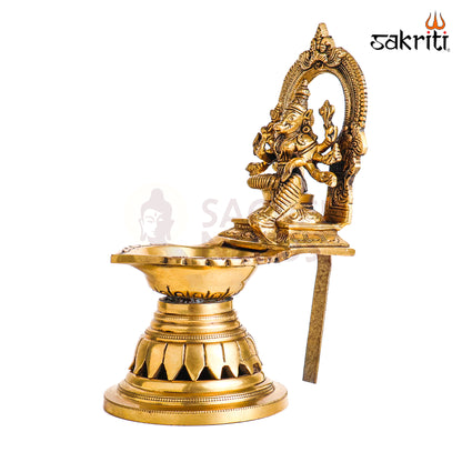 Sacred Needs Brass Varahi Vilakku with Arch – 9.5 Inch (24.1 cm) Height | Goddess Varahi Brass Lamp for Pooja Room, Temple Rituals & Shakti Worship