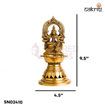 Sacred Needs Brass Varahi Vilakku with Arch – 9.5 Inch (24.1 cm) Height | Goddess Varahi Brass Lamp for Pooja Room, Temple Rituals & Shakti Worship