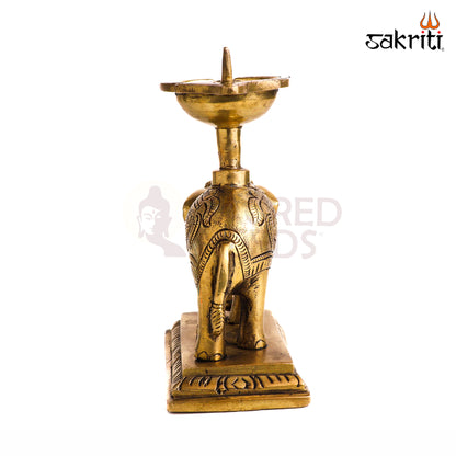 Sacred Needs Brass Elephant Vilakku – 7 Inch (17.8 cm) Height | Traditional Brass Elephant Oil Lamp for Pooja Room, Temple & Home Décor