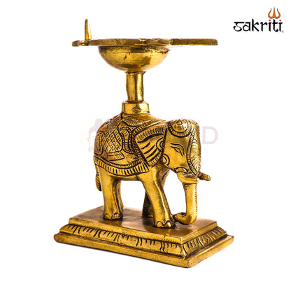 Sacred Needs Brass Elephant Vilakku – 7 Inch (17.8 cm) Height | Traditional Brass Elephant Oil Lamp for Pooja Room, Temple & Home Décor