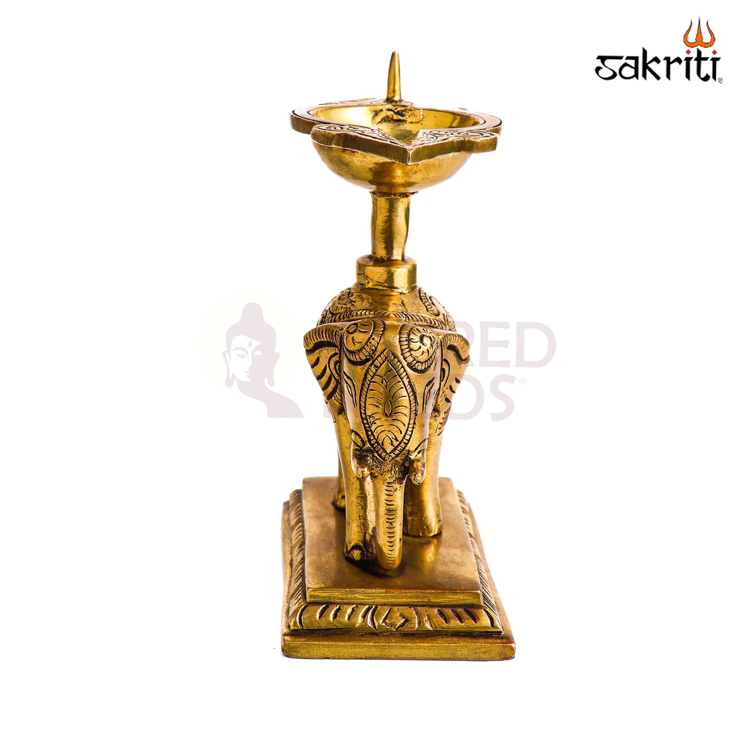 Sacred Needs Brass Elephant Vilakku – 7 Inch (17.8 cm) Height | Traditional Brass Elephant Oil Lamp for Pooja Room, Temple & Home Décor