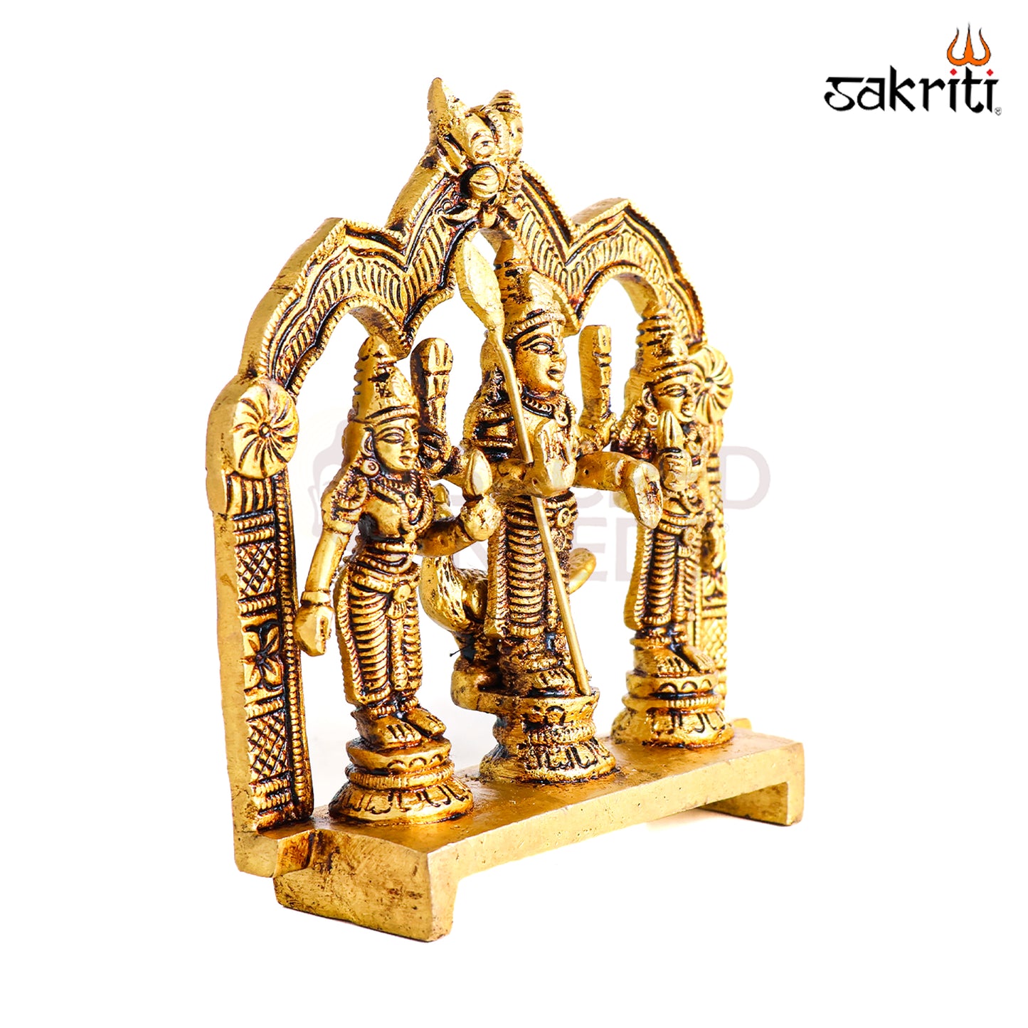 Sacred Needs Brass Murugan Set – 5 Inch (12.7 cm) Height | Lord Murugan with Valli & Deivanai Brass Idol Set for Temple, Pooja Room & Home Décor