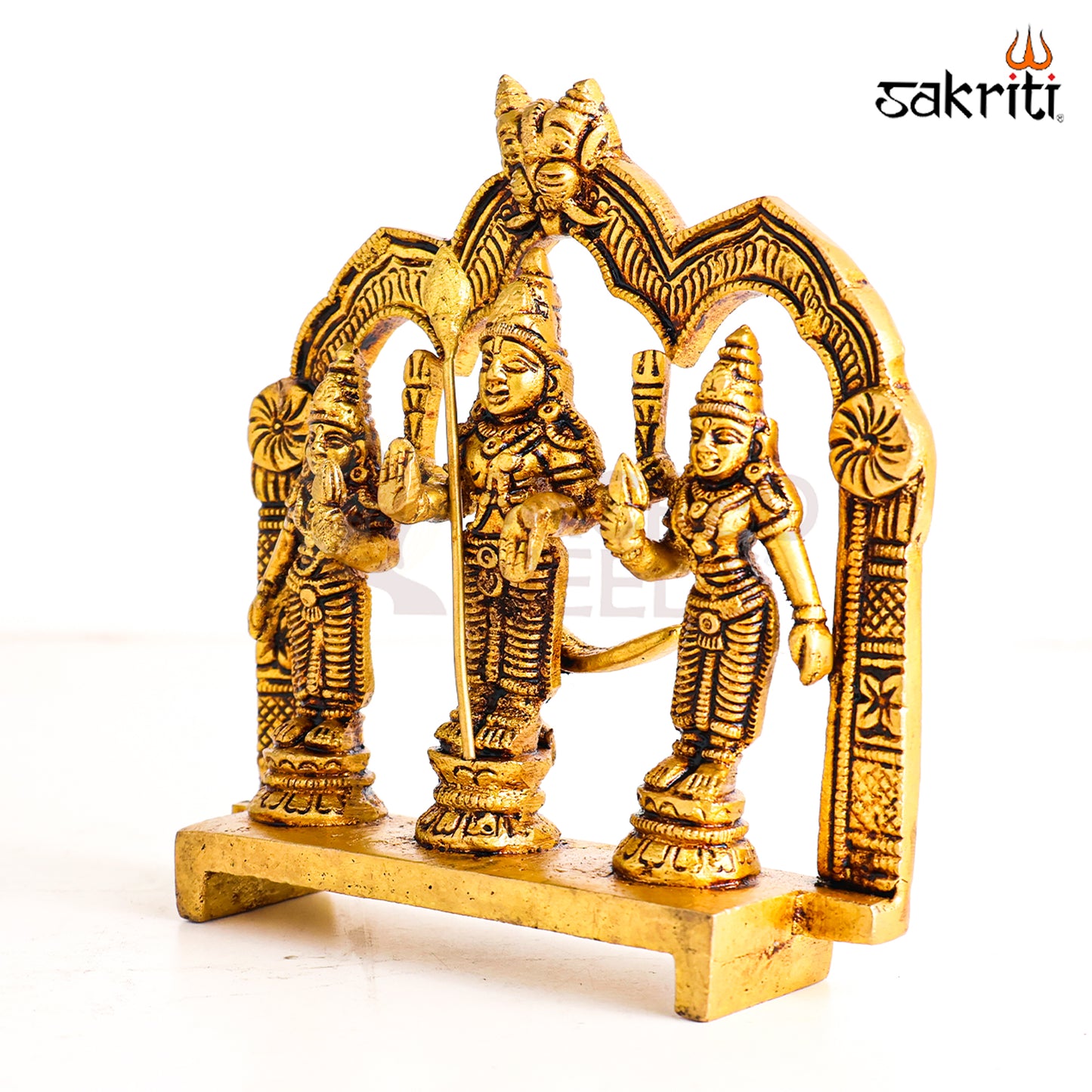 Sacred Needs Brass Murugan Set – 5 Inch (12.7 cm) Height | Lord Murugan with Valli & Deivanai Brass Idol Set for Temple, Pooja Room & Home Décor