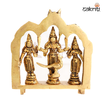 Sacred Needs Brass Murugan Set – 5 Inch (12.7 cm) Height | Lord Murugan with Valli & Deivanai Brass Idol Set for Temple, Pooja Room & Home Décor