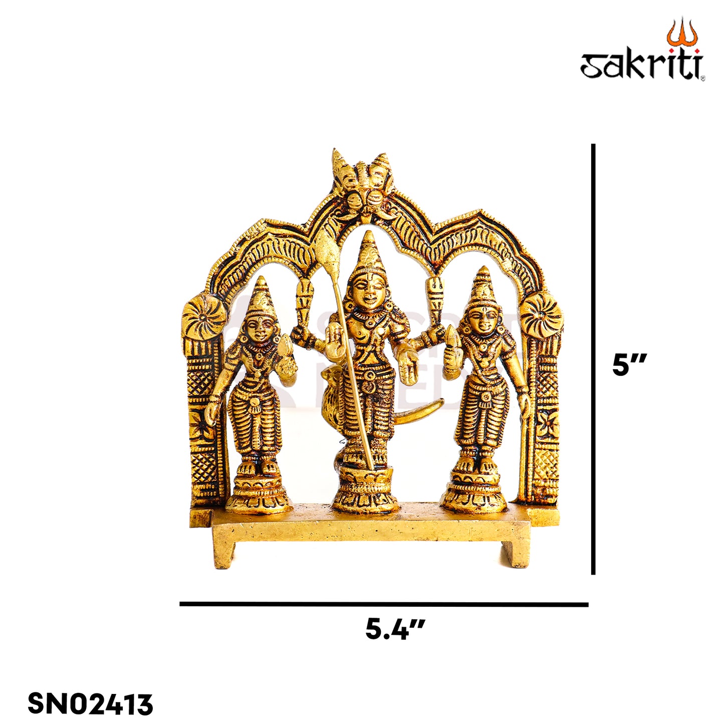 Sacred Needs Brass Murugan Set – 5 Inch (12.7 cm) Height | Lord Murugan with Valli & Deivanai Brass Idol Set for Temple, Pooja Room & Home Décor