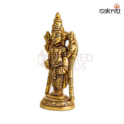 Sacred Needs Brass Balaji Idol – 4.2 Inch (10.7 cm) Height | Lord Venkateswara / Tirupati Balaji Brass Statue for Pooja Room, Temple & Home Décor