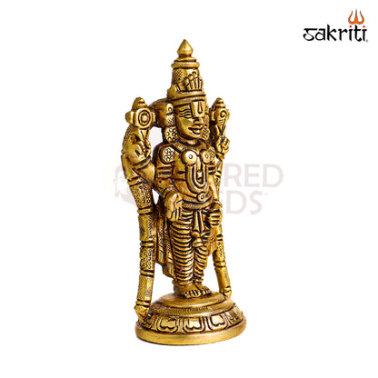 Sacred Needs Brass Balaji Idol – 4.2 Inch (10.7 cm) Height | Lord Venkateswara / Tirupati Balaji Brass Statue for Pooja Room, Temple & Home Décor