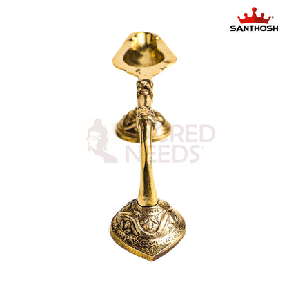 Sacred Needs Brass One Mukh Kodi Aarti – 2.4 Inch (6.1 cm) Height | Traditional Brass Aarti Lamp for Pooja, Temple Rituals & Home Worship